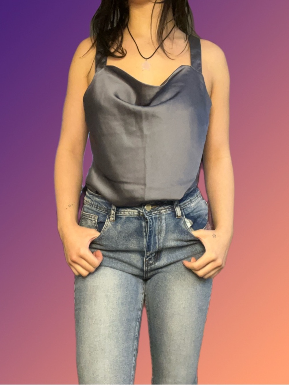 Abercrombie & Fitch Charcoal Grey & Pink Satin-Look Tank Bodysuit NWT ✨